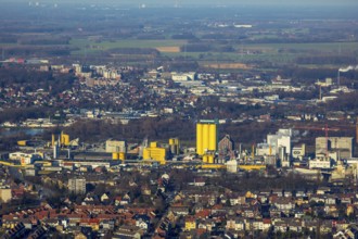 Aerial view, residential area and industrial facilities, Hamm harbour, Ölmühle Brökelmann, Brölio,