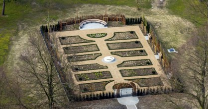 Aerial view, Gradierwerksgarten im spa garden Hamm, Bad Hamm, Hamm, Ruhr area, North