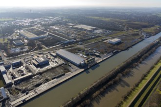 Aerial view, industrial area harbour Hamm between Hugo Schneider GmbH and Lanfer, Datteln-Hamm