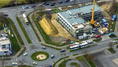 Aerial view, construction site new building Sparkasse Hamm, Rhynerberg Werler Straße, Hamm, Ruhr