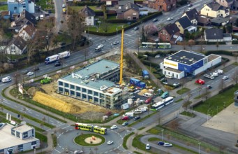 Aerial view, construction site new building Sparkasse Hamm, Rhynerberg Werler Straße, Hamm, Ruhr