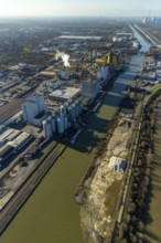 Aerial view, harbour Hamm, Jäckering oil mill, oil mill Brökelmann, Brölio, industrial estate