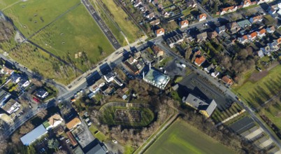 Aerial view, Barbara-Stadion, Ulu Mosque, Herringen, Hamm, Ruhr area, North Rhine-Westphalia,