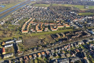 Aerial view, residential area at Herringer Bach, former Bolsplatz Diesterwegstraße, construction