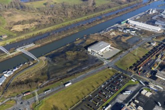 Aerial view, industrial area harbour Hamm between Hugo Schneider GmbH and Lanfer, Datteln-Hamm