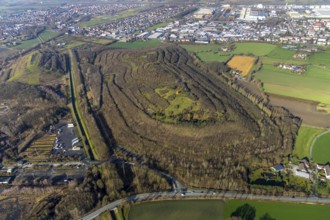 Aerial view, Kissinger Höhe, slag heap, Hamm, Ruhr area, North Rhine-Westphalia, Germany, spoil
