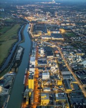Aerial view, Hammer harbour, Datteln-Hamm canal. River Lippe, Brökelmann + Co, Ölmühle und