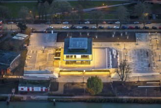 Aerial view, water sports centre and the adjacent lock area, rowing club, water sports club,