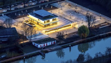 Aerial view, water sports centre and the adjacent lock area, rowing club, water sports club,