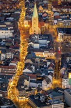 Aerial view, night shot of the pedestrian zone Hamm, Weststraße, Pauluskirche, Widumstraße,