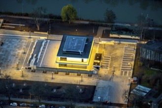 Aerial view, water sports centre and the adjacent lock area, rowing club, water sports club,