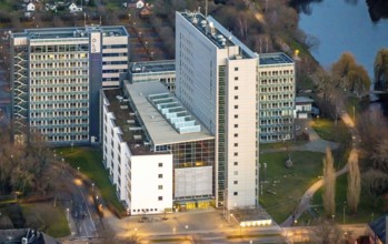 Aerial photo, OLG, Hamm Higher Regional Court, Hamm Public Prosecutor's Office, twilight photo,