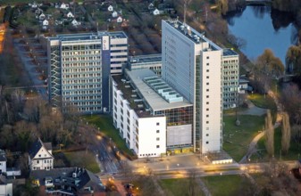 Aerial photo, OLG, Hamm Higher Regional Court, Hamm Public Prosecutor's Office, twilight photo,