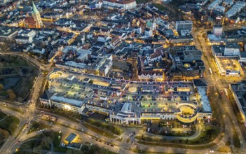 Aerial view, night view of Alleecenter, ECE, shopping centre, city centre Hamm, Mitte, Hamm, Ruhr