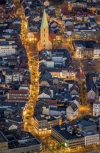 Aerial view, night shot of the pedestrian zone Hamm, Weststraße, Pauluskirche, Widumstraße,