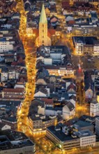 Aerial view, night shot of the pedestrian zone Hamm, Weststraße, Pauluskirche, Widumstraße,