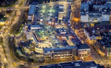 Aerial view, night view of Alleecenter, ECE, shopping centre, city centre Hamm, Mitte, Hamm, Ruhr