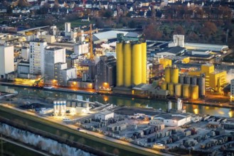 Aerial view, Hammer harbour, Datteln-Hamm canal. River Lippe, Brökelmann + Co, Ölmühle und