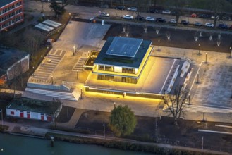 Aerial view, water sports centre and the adjacent lock area, rowing club, water sports club,