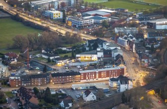 Aerial view, intersection Münsterstraße Heessener Straße with new buildings, Heessen, Hamm, Ruhr