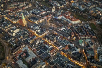 Aerial view, city centre Hamm, Pauluskirche, market place without Christmas market,