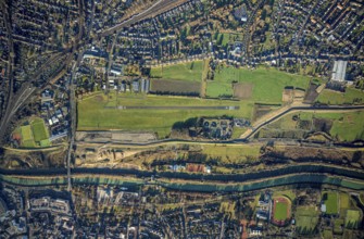 Aerial photo, Hamm-Lippewiesen airfield, Lippe reconstruction, Hamm on the water, Datteln-Hamm