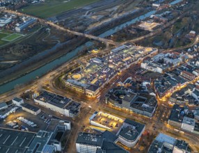 Aerial view, night view of Alleecenter, ECE, shopping centre, city centre Hamm, Mitte, Hamm, Ruhr