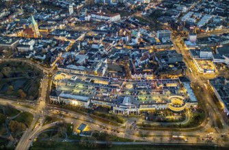 Aerial view, night view of Alleecenter, ECE, shopping centre, city centre Hamm, Mitte, Hamm, Ruhr