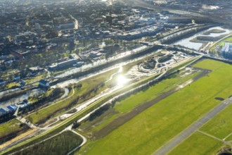 Aerial photo, Lippewiesen, reconstruction of Lippe meadows between Hamm-Lippewiesen airfield and