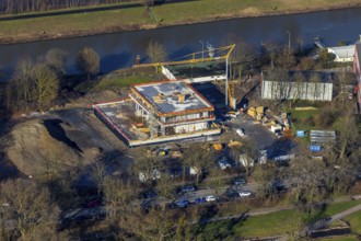 Aerial view, new construction water sports centre, construction area Adenauerallee, Hamm, Ruhr