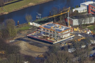 Aerial view, new construction water sports centre, construction area Adenauerallee, Hamm, Ruhr