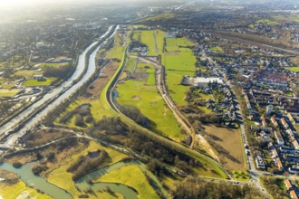 Aerial photo, Lippewiesen, reconstruction of Lippe meadows between Hamm-Lippewiesen airfield and
