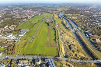 Aerial photo, Lippewiesen, reconstruction of Lippe meadows between Hamm-Lippewiesen airfield and