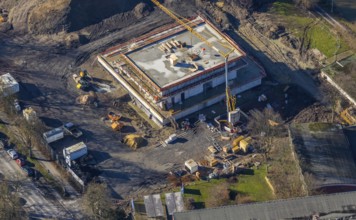 Aerial view, new construction water sports centre, construction area Adenauerallee, Hamm, Ruhr