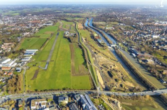 Aerial photo, Lippewiesen, reconstruction of Lippe meadows between Hamm-Lippewiesen airfield and