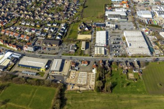Aerial view, commercial area and residential area, construction site Dortmunder Straße 175, Hamm,