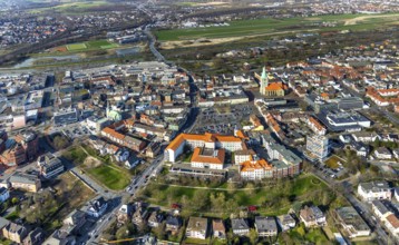 Aerial view, St. Marien-Hospital Hamm, Evang. St. Paul's Church, local view, Südring park, Hamm,