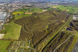 Aerial view, Kissinger Höhe, slag heap, Hamm, Ruhr area, North Rhine-Westphalia, Germany, spoil