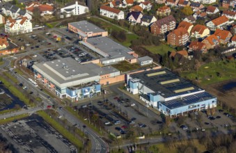 Aerial view, WESTPRESS arena, multifunctional hall, shopping centre, HeliNet Eissportarena Hamm,