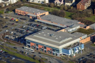 Aerial view, WESTPRESS arena, multifunctional hall, shopping centre, Werries, Hamm, Ruhr area,