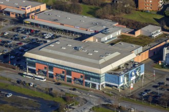 Aerial view, WESTPRESS arena, multifunctional hall, shopping centre, Werries, Hamm, Ruhr area,
