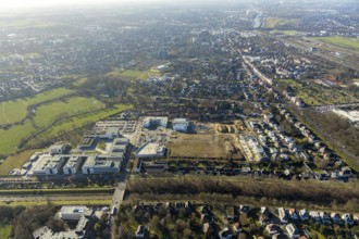 Aerial view, new development area SCI:Q Living, ParacelsusPark, Hamm-Lippstadt University,
