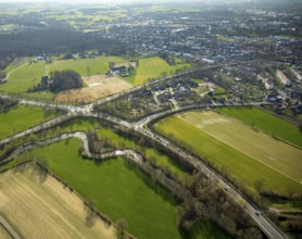 Aerial view, construction area, AhsePark housing estate, Caldenhofer Weg, river Ahse, Hamm, Ruhr