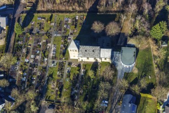 Aerial view, Uentrop village church, Uentrop, Hamm, Ruhr area, North Rhine-Westphalia, Germany, An