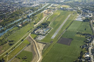 Hamm-Lippewiesen airfield EDLH, runway markings, Lippe reconstruction, Lippe river, Hamm, Ruhr