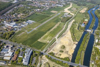 Hamm-Lippewiesen airfield EDLH, runway markings, Lippe reconstruction, Lippe river, Hamm, Ruhr