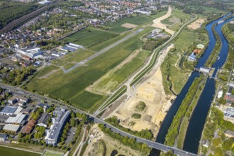 Hamm-Lippewiesen airfield EDLH, runway markings, Lippe reconstruction, Lippe river, Hamm, Ruhr