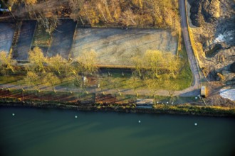 Aerial view, Datteln-Hamm canal, new Ahsedüker, Ahse, sheet pile wall, canal construction site,