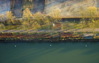 Aerial view, Datteln-Hamm canal, new Ahsedüker, Ahse, sheet pile wall, canal construction site,