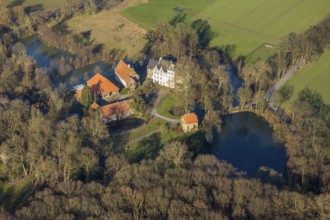Aerial view, Schloss Ermelinghof, castle park, Hamm, Ruhr area, North Rhine-Westphalia, Germany,